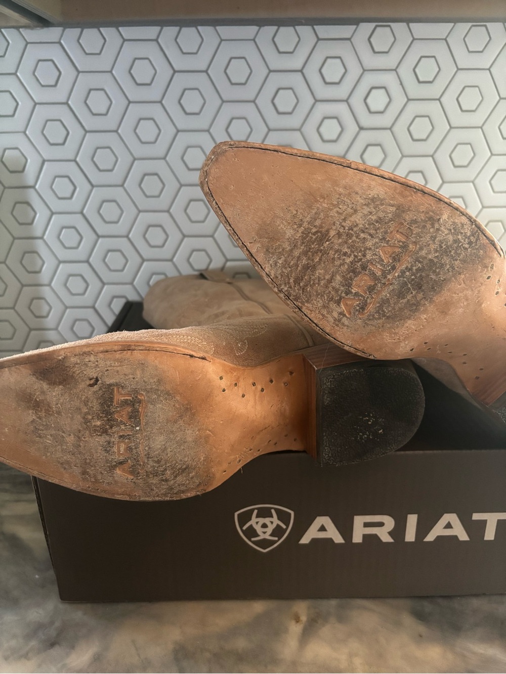 Ariat Tan Suede Western Heeled Boots - Picture 3 of 3